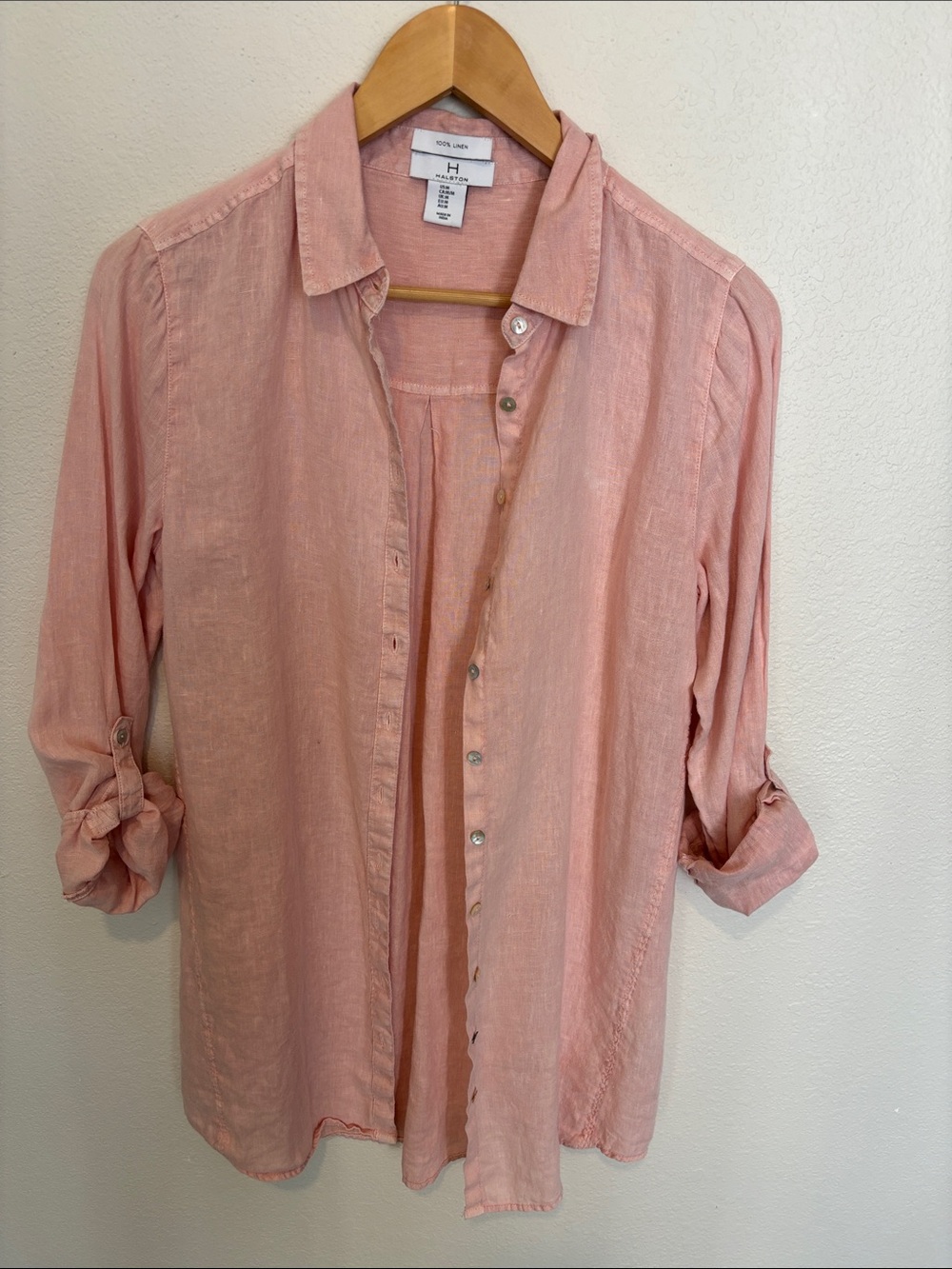 Halston Heritage Pale Pink Linen Button-Down Shirt
